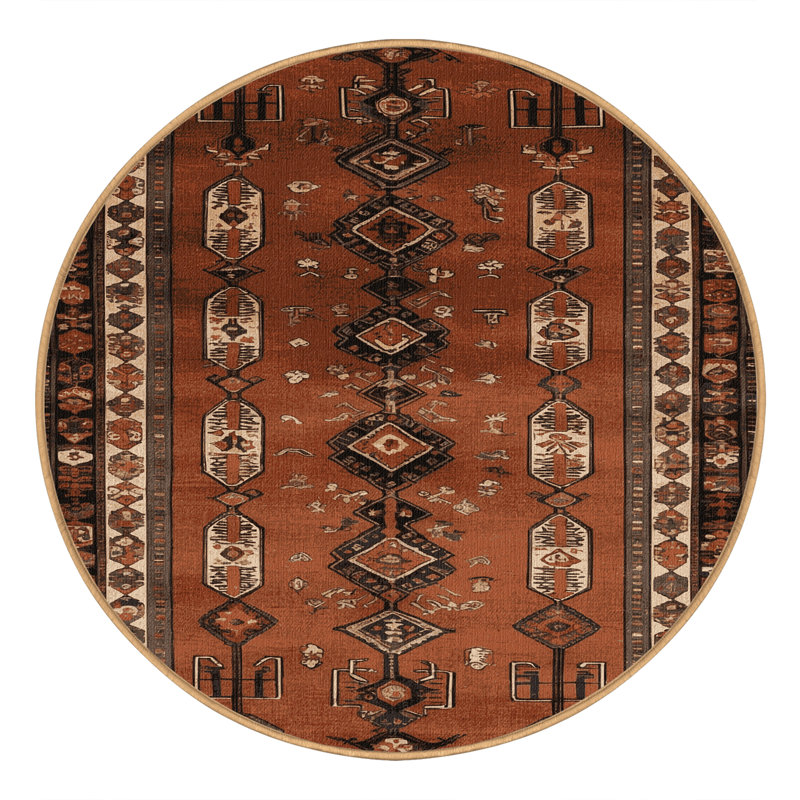 Tapis brun turc lavable à la machine, Rond 3 pi