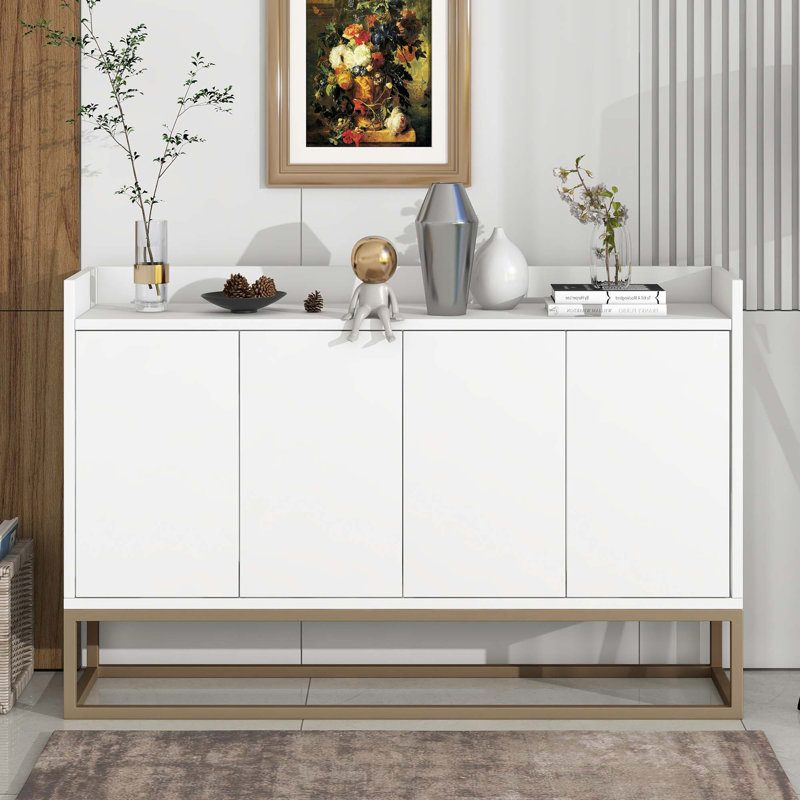 Joshveer Modern Sideboard Elegant Buffet Cabinet with Large Storage Space for Dining Room, Entryway, White/Yellow