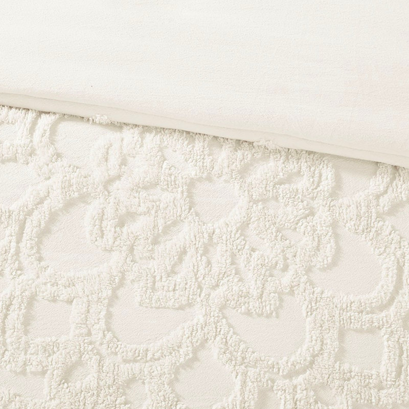 Housse de couette 3 médaillons en coton, double / grand, avec un design élégant double / grand chic et confortable, Off White