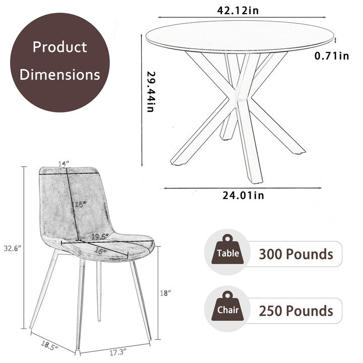 Ensemble de table de salle à manger 42,1 po pour 4 personnes, White