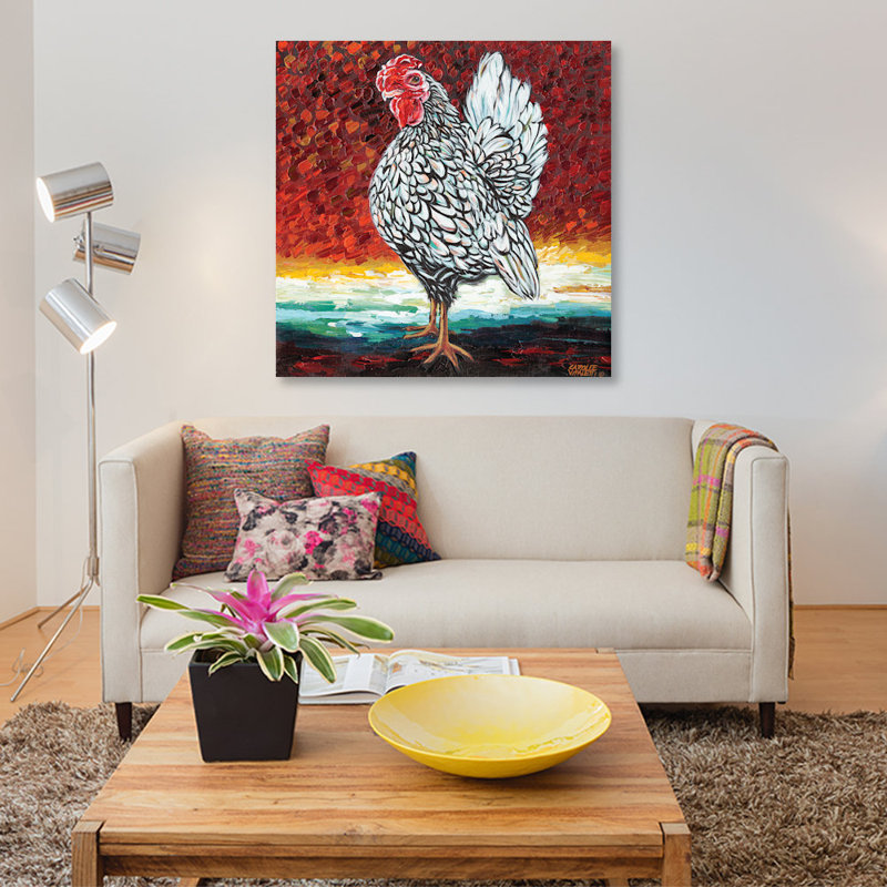 Fancy Chicken II - estampe numérique sur toile tendue avec châssis, H 18 po x l 18 po x P 1,5 po, Pas de tapis, Toile tendue