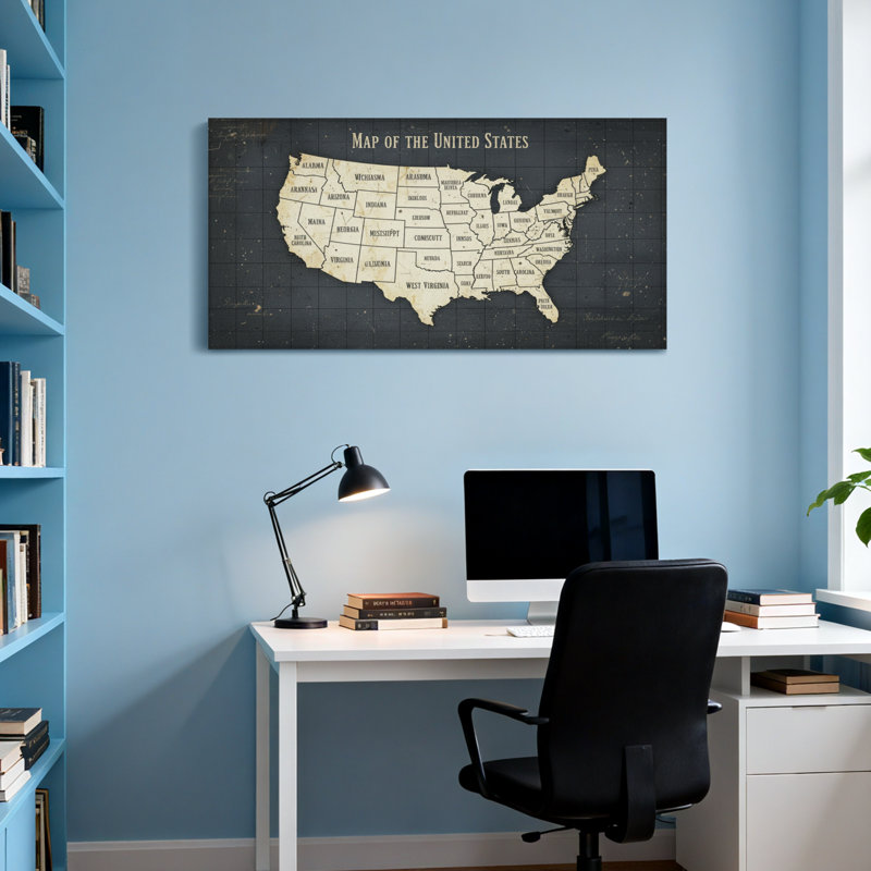 Imprimé de carte rétro des États-Unis, H 16 po x l 32 po