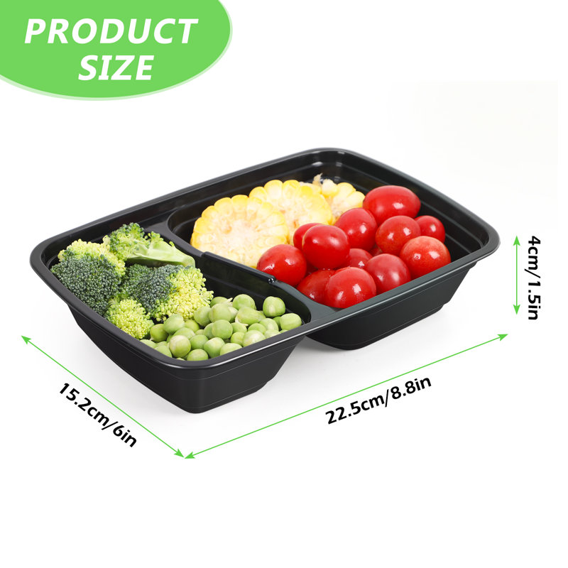 50-Pack Disposable A9 2-Compartment Meal Prep Containers