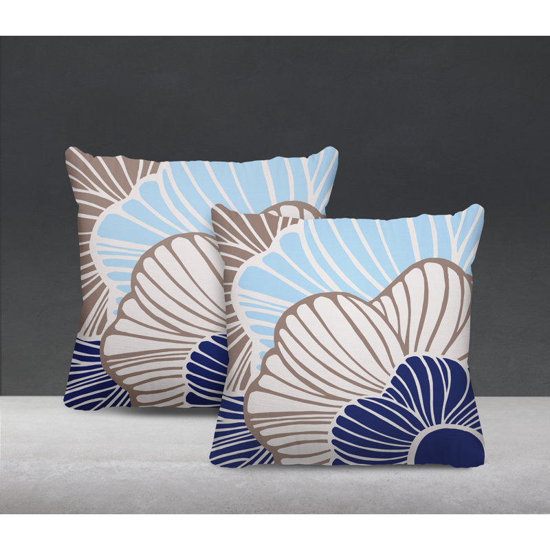 Floral Outdoor Reversible Throw Pillow, Beige, 19W" x 19H"
