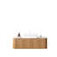 Meuble-lavabo Dina de 48 po, armoire de rangement à bords arrondis et rayés avec 2 tiroirs, lavabo rectangulaire en céramique blanche et plateau en pierre frittée blanche de Carrare, pré-assemblé, couleur grain de bois naturel-1358779613-1358779609