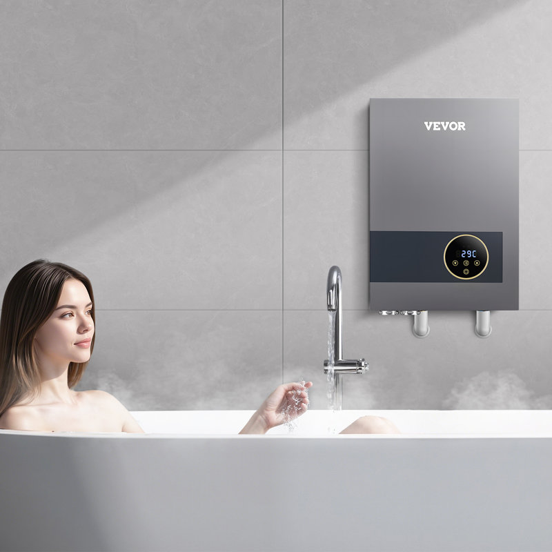 Chauffe-eau électrique sans réservoir, chauffe-eau instantané 36 kW sous l'évier, sur demande pour la salle de bain, la cuisine, le bureau avec écran tactile ACL, verrou de sécurité pour enfant, peu encombrant, 240 V