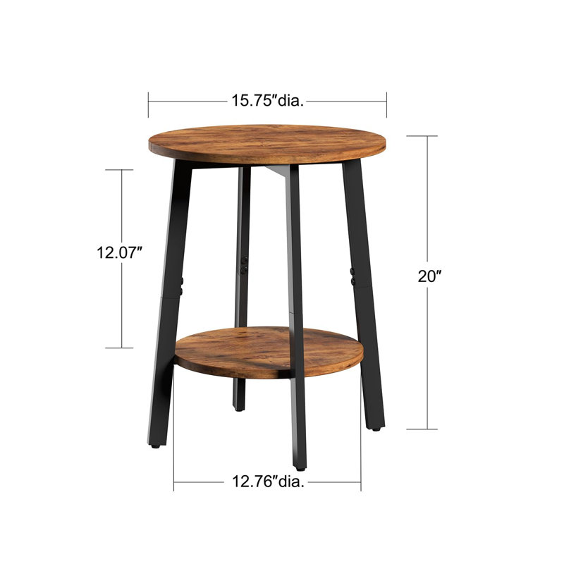 Table d'appoint blanche à 2 niveaux - Petite table d'appoint avec tablette, Brun rustique, Noir