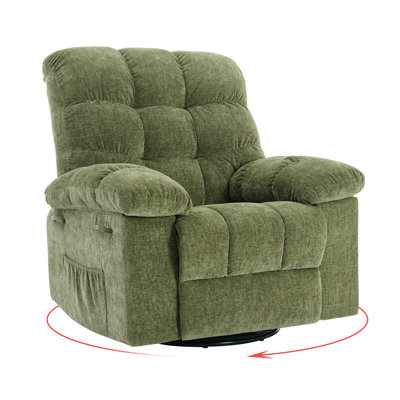 Chaise berçante inclinable et pivotante à 360 ° pour salon et chambre de bébé - Revêtement en chenille peu encombrant, structure en acier durable Q235, poches latérales, capacité de 300 lb - Vert