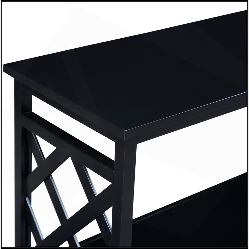 Console à 3 niveaux avec tablettes de rangement, bibliothèque ouverte avec pieds en bois massif pour le couloir, le salon et la chambre à coucher. Noir