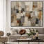 Très grand imprimé mural sur tissu - Blocs géométriques abstraits beige, gris et gris, décor de bureau moderne - «Assemblage requis du cadre (cadre non fini)»-130842233
