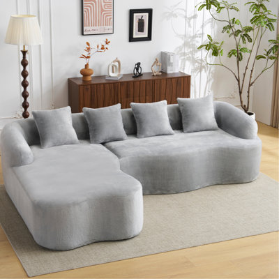 Canapé modulaire en L à compression complète avec méridienne incurvée, canapé modulaire gris en chenille, haute densité pour le salon en appartement