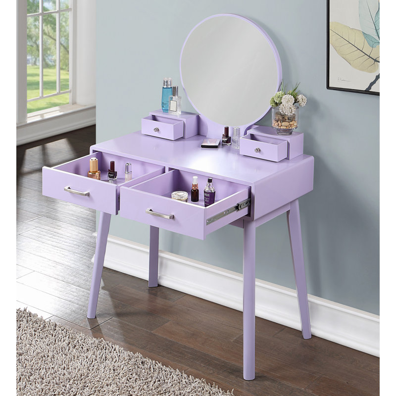 Ensemble coiffeuse et tabouret Liannon, Mauve