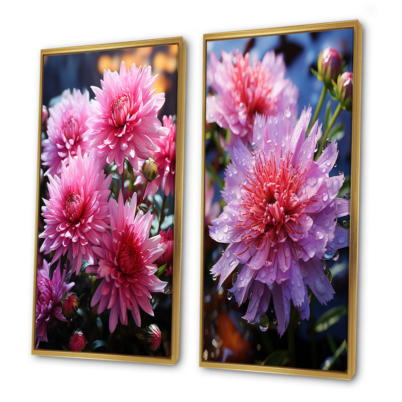 Ensemble de salon rose Mums Elegance In Forest I - Mums, H 28 po x l 25 po, Encadrement doré