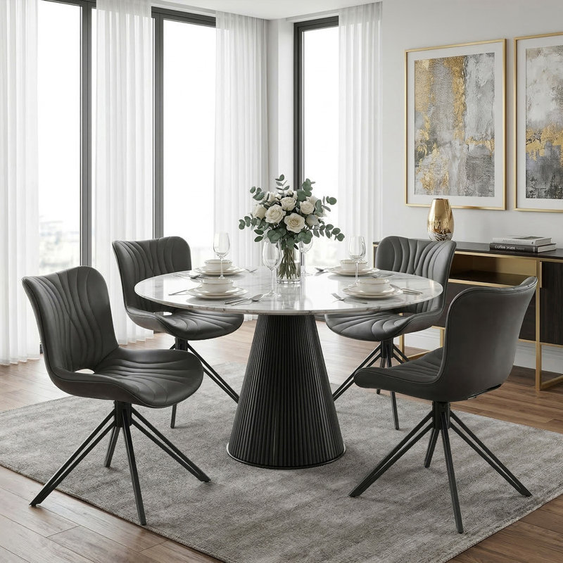 Upholstered Mid-century Modern Swivel Dining Chairs Set of 4, Black