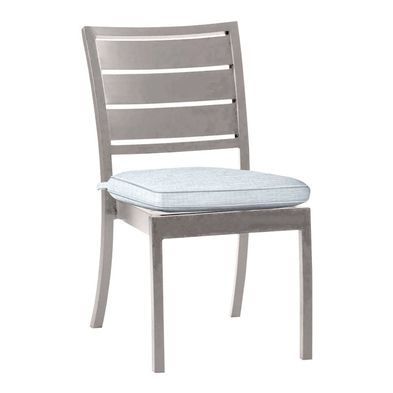Charleston Aluminum Patio Dining Side Chair With Cushion, Oyster, Welt, Paper Sky