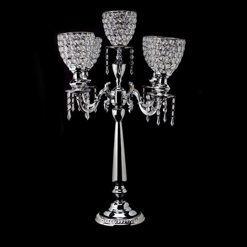 Silver Crystal and Metal 5-Arm Floor Candelabra
