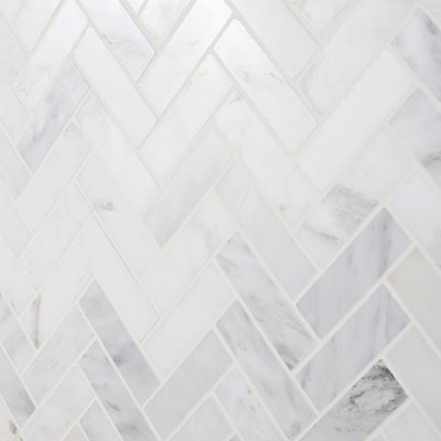 Asian Statuary Herringbone 1X3 Marble Tile (1 SQFT / Sheet)