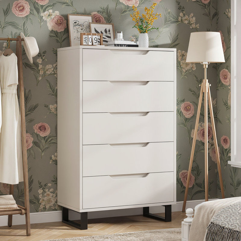 50" Tall Dresser, With Storage, 5 Dresser, White