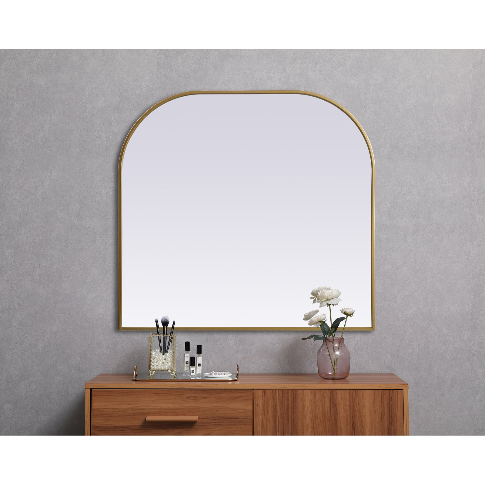 Sabine Metal Wide Arch Wall Mirror, Brass, 34" x 36"