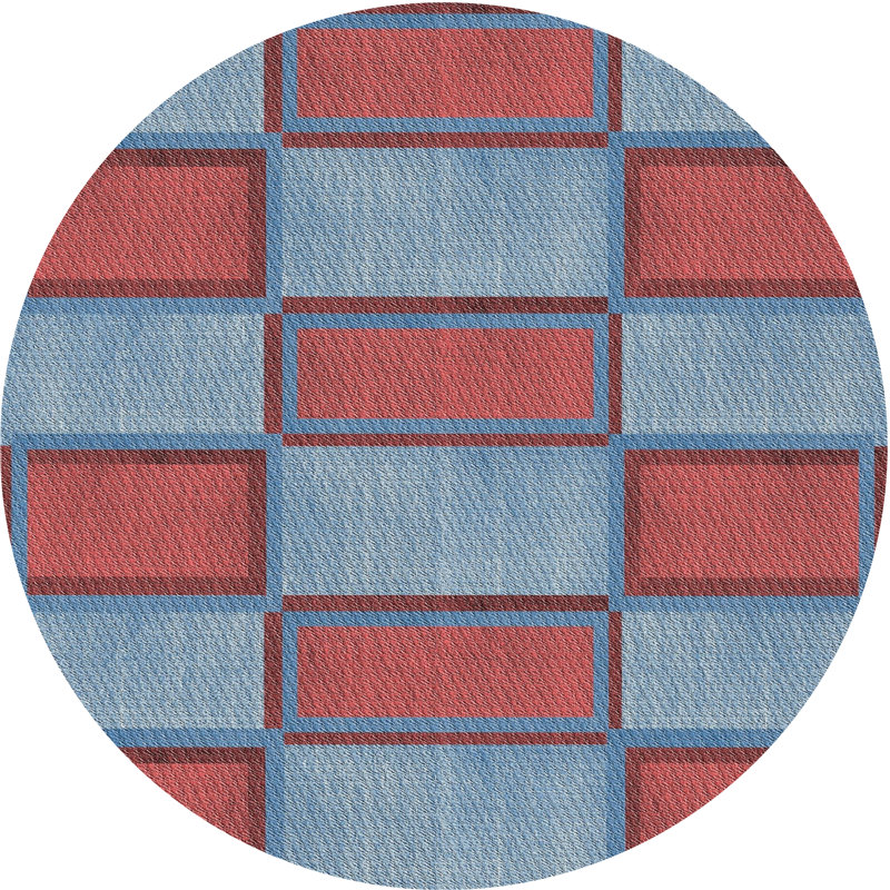 Tapis gris/rouge à motifs, Rond 5 pi