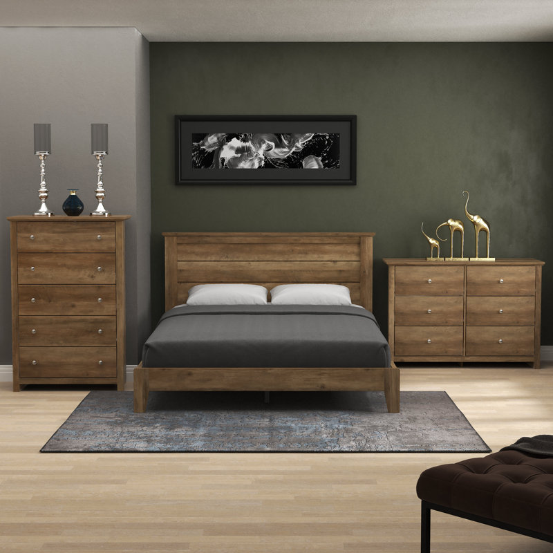 Tevrat 3 Pieces Bedroom Sets, Queen, Knotty Oak