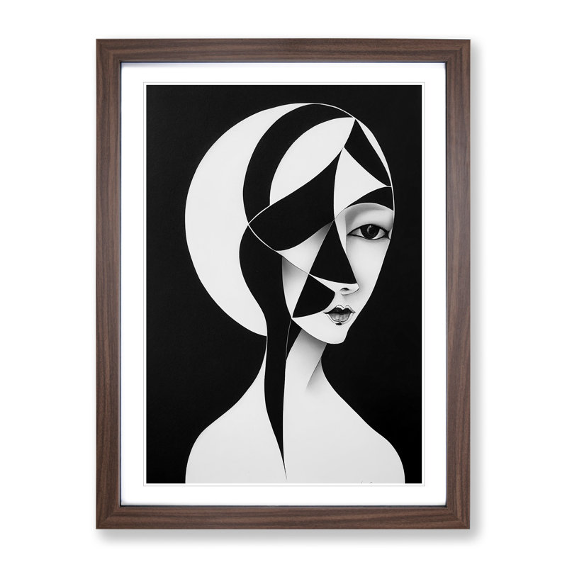Monochrome Abstract Woman - Wall Art, 64cm H x 46cm W x 2cm D, Walnut Framed