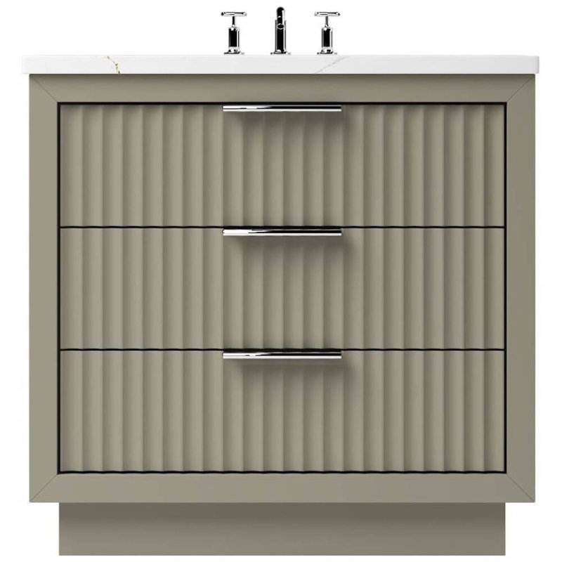 Lecrieú Three-Drawer Single Bath Vanity, 30", French Olive, Polished Chrome