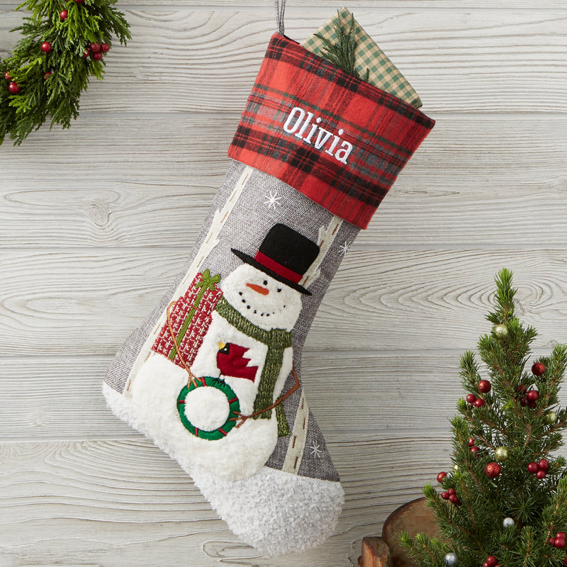 Wintry Cheer Snowman Personalized Christmas Stocking, Yes