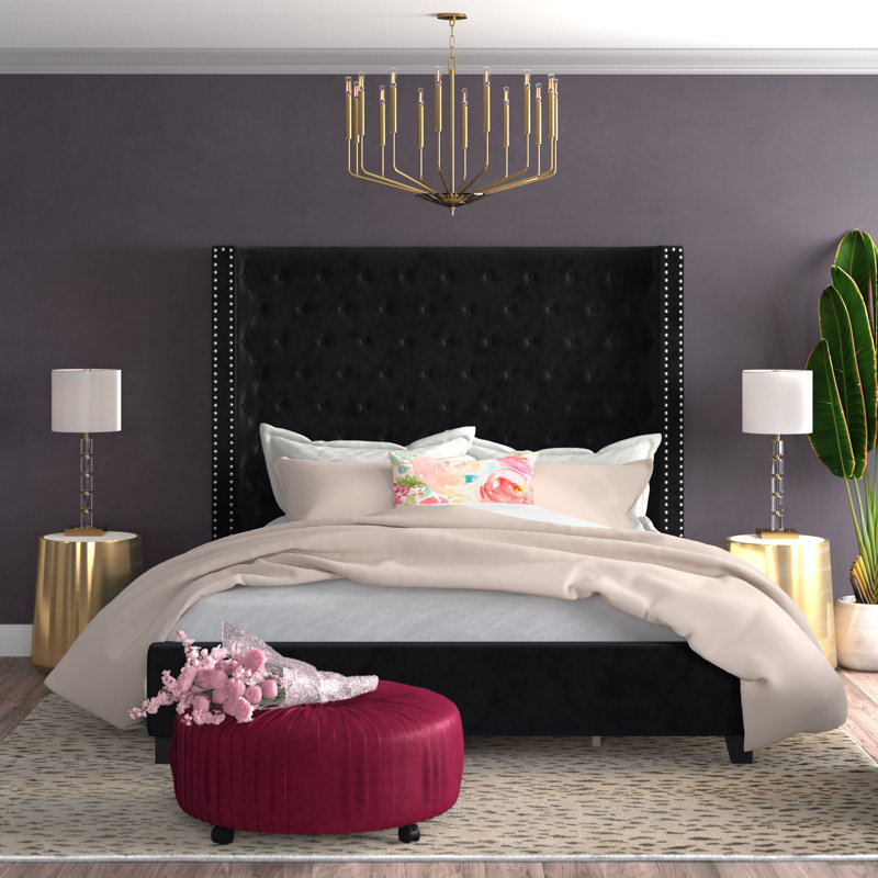 Bryony Upholstered Wingback Bed, California King, Black