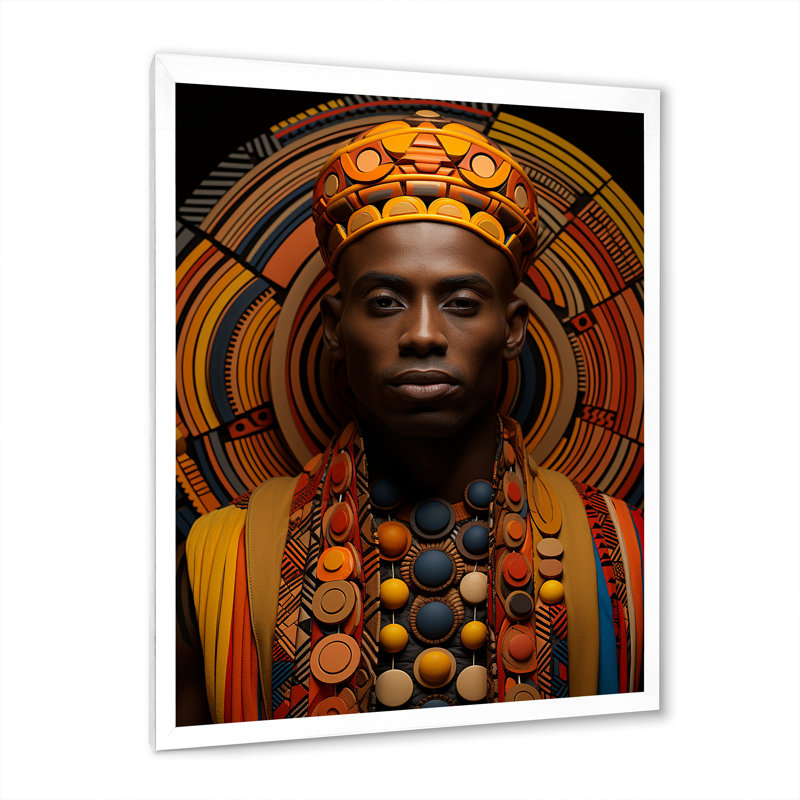 Jeimis tribal africain à motifs III, H 44 po x l 34 po x P 1,5 po, Cadre photo blanc