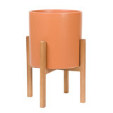 Surles Round Modern Ceramic Indoor Pot Planter with Wood Legs