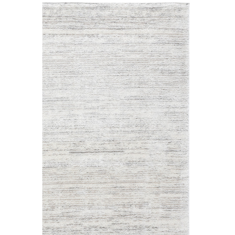 Tapis ivoire / gris clair en polyester tissé à la machine Idhika, Carré 6 pi 7 po