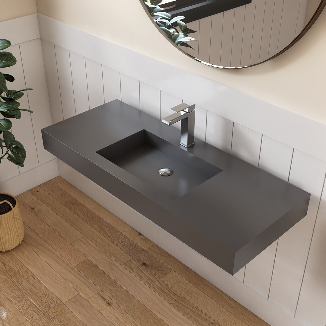 47'' Wall Mounted Bathroom Sink Solid Surface Vessel Sink with Faucet Hole MEDUNJESS Sink 