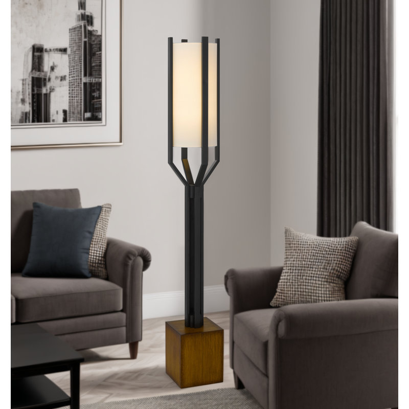 60W Keene metal floor lamp with inrtegrated hardback fabric shade