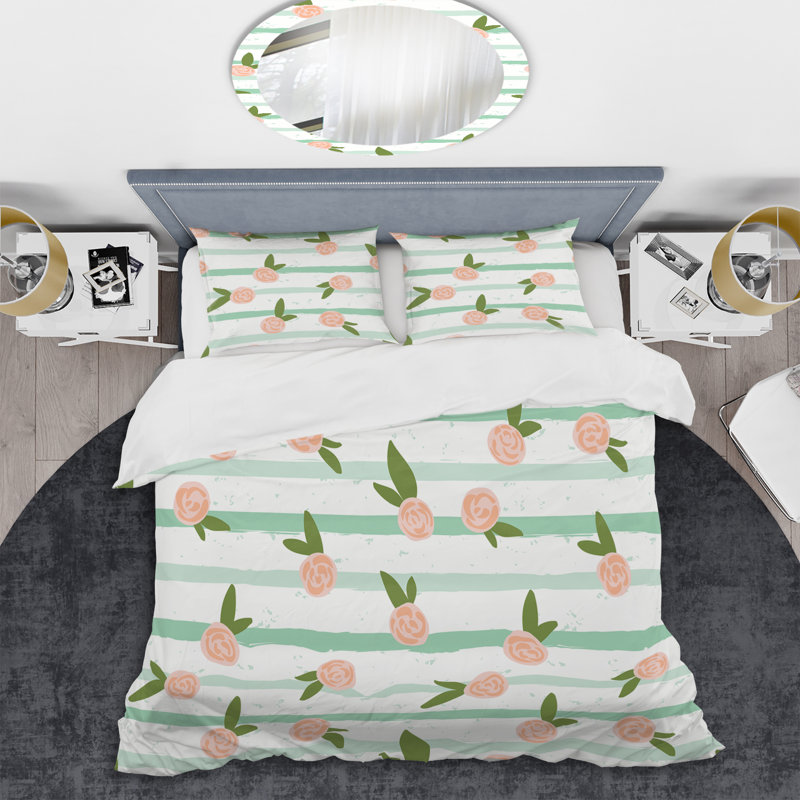 Ensemble de housse de couette en microfibre vert / blanc 3 pièces, Housse de couette double / grand + 2 taies décora