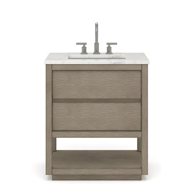 Meuble-lavabo Oakman de 76 cm (30 po) avec comptoir en marbre blanc de Carrare et robinet chromé.