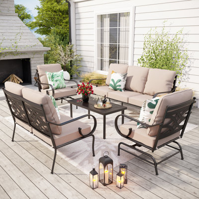 Ensemble de conversation de patio en métal pour 7 personnes avec causeuse et chaises berçantes Carli