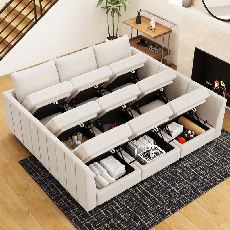 Canapé-lit modulaire surdimensionné en U avec chenille Uthyr Chenille, H 36,2 po x l 87 po x P 85,2 po, Chenille beige