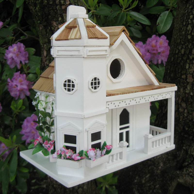 Fledgling Series Flower Pot Cottage 9 in x 7.5 in x 6.5 in Birdhouse, White
