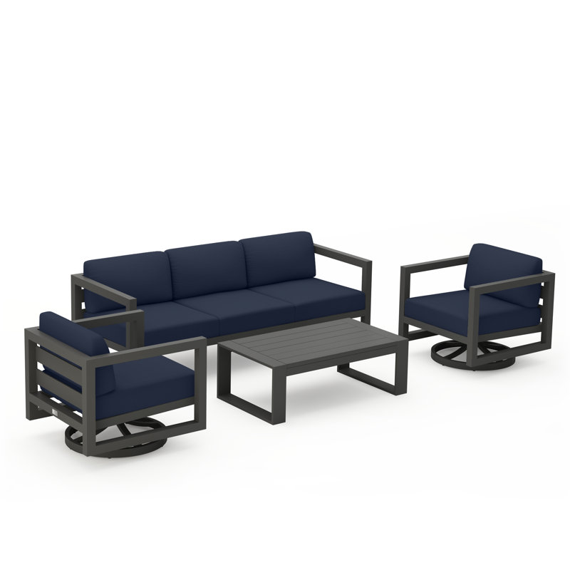 Avion 4 Piece Sofa Set With Swivel, Slate, Spectrum Indigo Sunbrella®