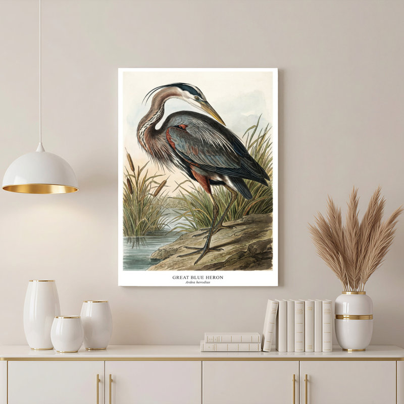 Art mural sur toile Gallery Wrap pour le salon, la chambre à coucher, le bureau ou le vestibule - Décoration murale décorative avec grand héron bleu