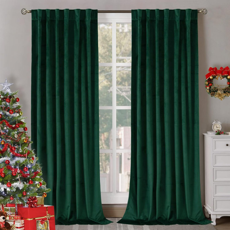 Rideaux en velours occultant Braydi Emerald Green, L 52 po x L 63 po