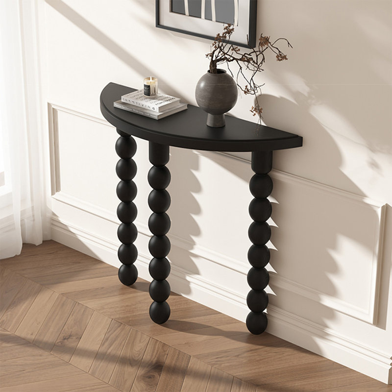 Console demi-cercle en bois massif noir, H 31,5 po x l 31,5 po x P 9,84 po
