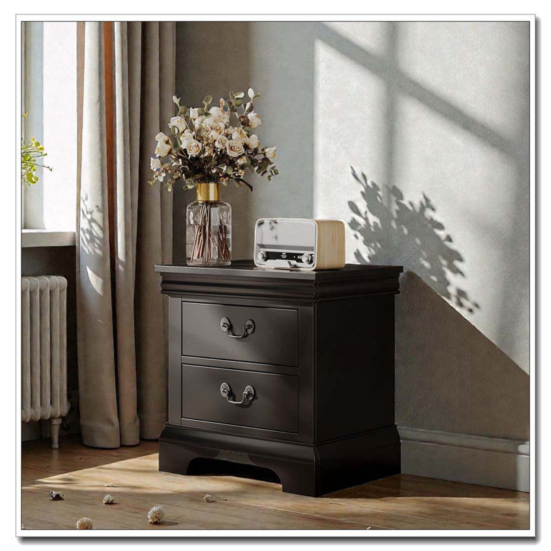 Table de chevet classique en bois 22 po x 16 po x 22,7 po, Noir