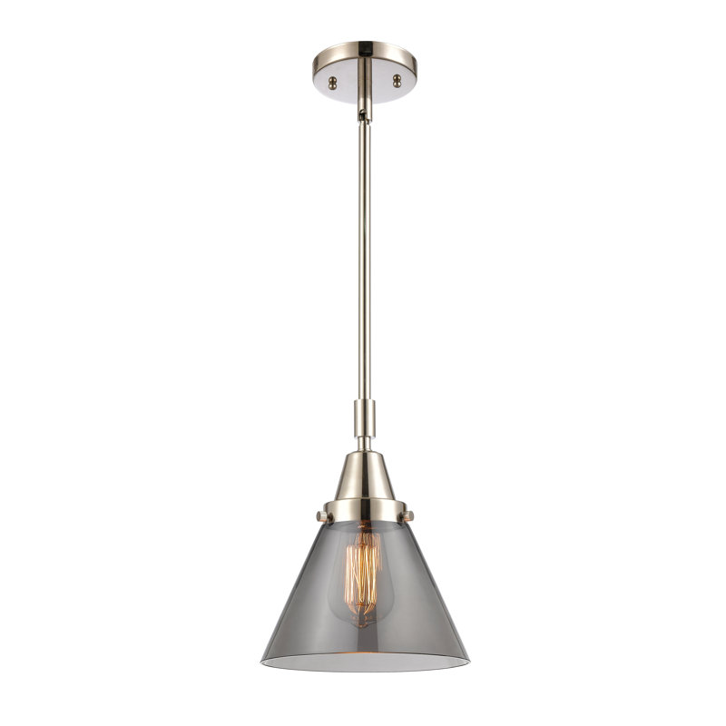 Luminaire suspendu conique 1 lumière Xaniah, H 44,12 po x l 8 po x P 8 po, Fumée plaquée, Nickel poli