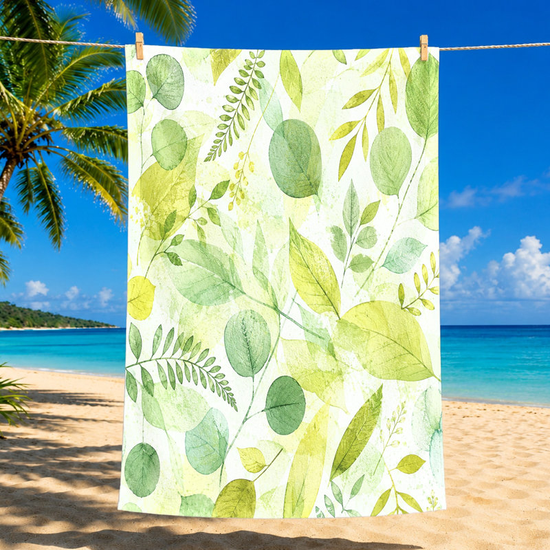 1 serviette de plage feuille aquarelle, microfibre à motif botanique artistique, séchage rapide grande pour la natation, voyage, plein air, unisexe
