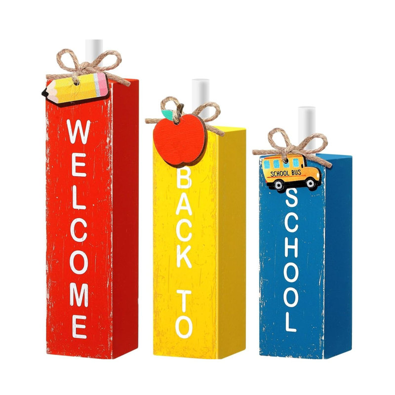 Ensemble de 3 panneaux décoratifs en bois Welcome Back To School