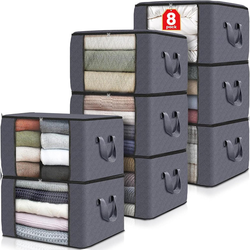 8 Pack Clothes Storage, Foldable Thick Fabric Blanket Storage Bags, Containers For Organizing Bedroom, Closet, Clothing, Comforter,Closet Organization With Handle