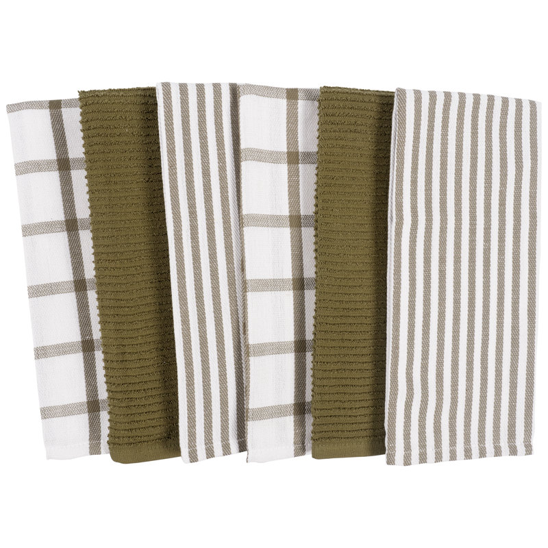 Ensemble de 6 serviettes de cuisine Kaf Home Premium 100% coton, 18 po x 28 po, Olive