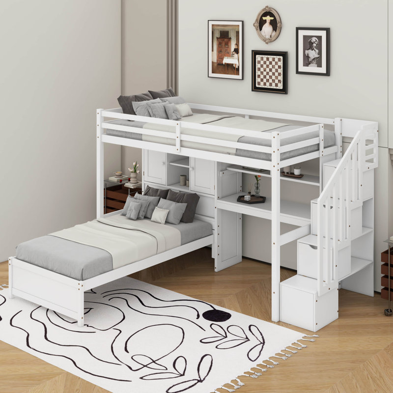 Twin Over Twin Loft Bed With Desk, White